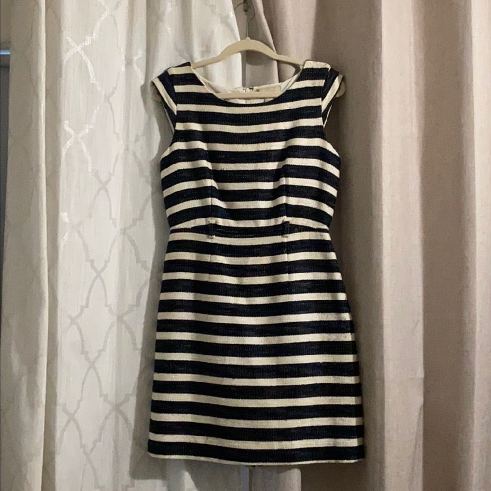 Banana Republic woven navy and cream striped dress